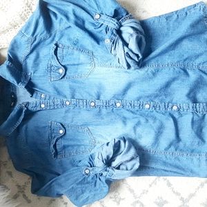 Chambray Roll Sleeve Top